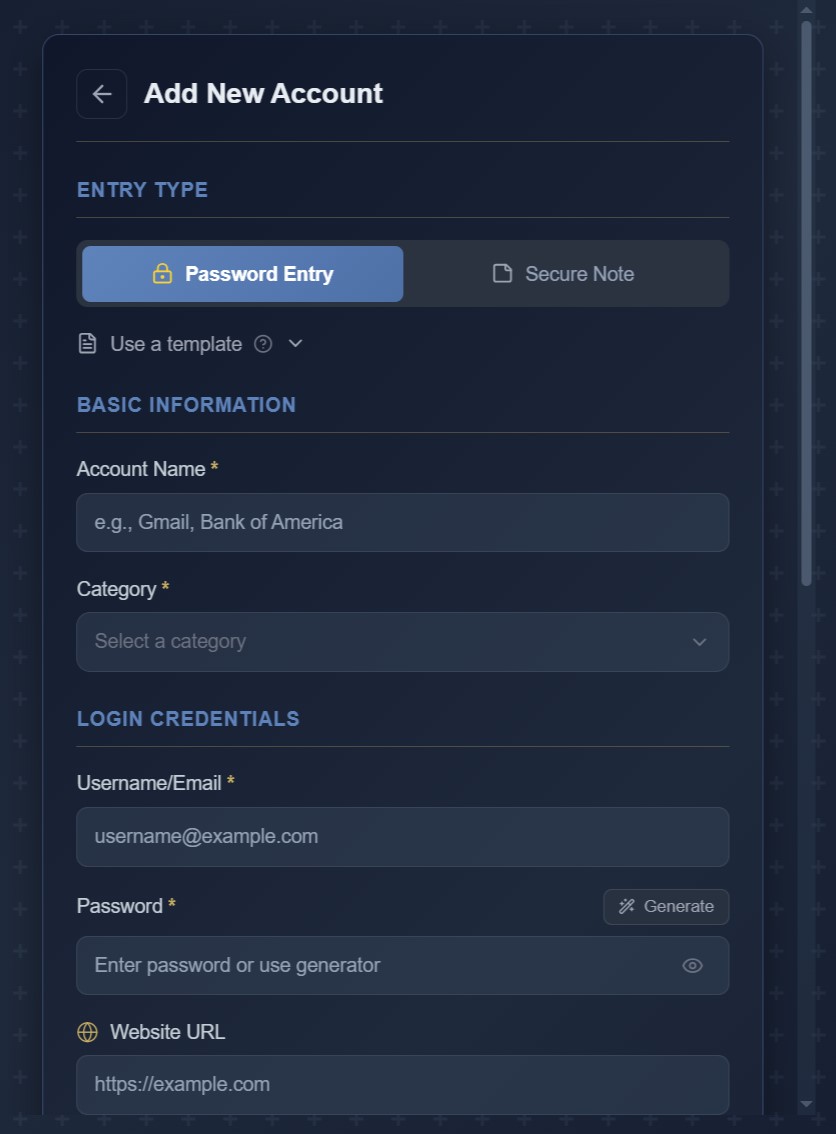 Adding a new password